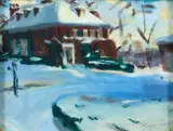 Barry Shields, Winter a House on Beacon Street, gouache