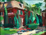 Barry Shields, Summer Entrance to a House on Beacon Street, gouache