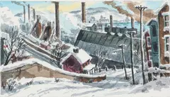 Robert R. Young, Mills in Winter, watercolor