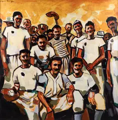 Teamwork by Clifford Bailey, 1996, acrylic on canvas, offered Mar 2023