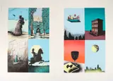 Susan Hall, Pair of Prints: Pages from the Diaries and Greetings From Afar, 1980, Silkscreen with lithography and hand-coloring by the artist