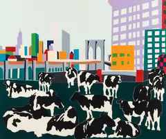 Woody Jackson, Cows Promenade, 1985, zinc plate intaglio with, monotype