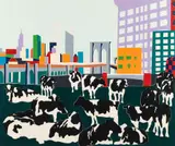 Woody Jackson, Cows Promenade, 1985, zinc plate intaglio with, monotype