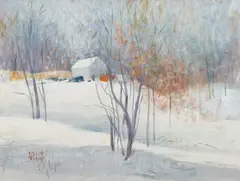 Adolph Treidler, Winter Farm Landscape, watercolor