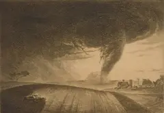 Tornado by Lloyd Roltz, etching, ca. 1945, offered Aug 2023