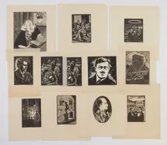 Henry J. Glintenkamp, Male portraits and Interior scenes with Figures- 11 prints along with Manhattan Construction - Radio City wood, engraving, each