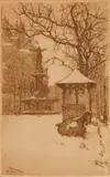 Edward Timothy Hurley, The Fountain- Snow, etching, 1934