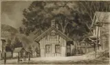 Armin Landeck, Cornwall Bridge Station (Kraeft 60), drypoint, 1936