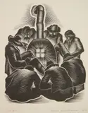 Paul Landacre, Men Around a Wood Stove (Wien 253B) wood