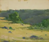 Landscape by Robert H. Nisbet, gouache on paper, offered Aug 2023