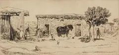 Mahonri Young, Corn Husking at Granado, etching