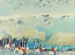 Earl Biss, Rainbow Warriors Wandering Through The Autumn, silkscreen in colors, 1987