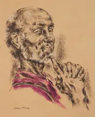 Joseph Hirsch, Self-Portrait, silkscreen with dark red and white gouache, ca. 1970