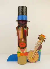 Stephen Longstreet, Minstrel Man cardboard and, collage construction, 1978