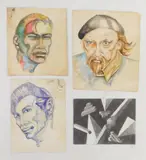 Randall Tiedman, Male Portraits 3 works on paper including 1, pen and ink, and 2 watercolors, 1