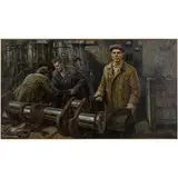 Peter Ilyich Bilan, Podolia, 1921 - Kiev, 1996 / Operai saldatori, 1979 / Firmato P Bilan e datato 1979 in basso a destra, oil on canvas