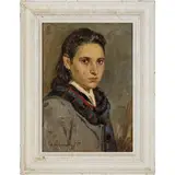 Olexandr Grigorovich Maksimenko, Vilkhovatka, 1916 - Kyiv, 2011 / Ritratto di donna / Firmato O Maksimenko e datato 57 in basso a sinistra