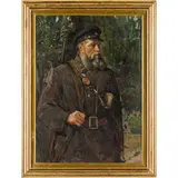 1921 - 2008 / Il guardaboschi by Mychajlo Ilic Krivenko, oil on cardboard, offered Apr 2023