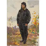 1925 - 1984 / Ritratto di carrista by Vadim Ivanovich Odainik, oil on cardboard telato, offered Apr 2023