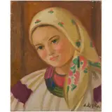 Andriy Andrievich Kotska, Uzhgorod, 1911 - 1987 / Ritratto di ragazza / Firmato A Kotska in basso a sinistra, oil on canvas