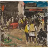Grigoriy Stepanovich Vasetskiy, Novoivanovka, 1928 / Scena di mercato, 1971 / Firmato Vasetskiy e datato 71 in basso a sinistra