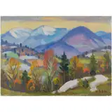 Andriy Andrievich Kotska, Uzhgorod, 1911 - 1987 / L'ultima neve / Firmato A Kotska in basso a destra, oil on canvas