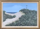 James Cromartie, Perched Seagull on Nantucket Blooming Dunes, Tempera on Masonite