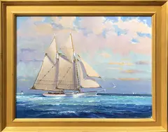 Old Timer Departing Nantucket Harbor by William W. Lowe, Oil on Canvas, offered Dec 2020