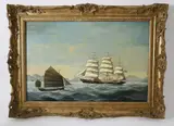 China Trade Shipping Scene by Salvatore Colacicco, Oil on Wood Panel, offered Dec 2020