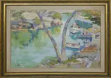 Cala Figuera Santanyi Mallorca by S.B. Busser, Oil on Canvas, offered Dec 2020