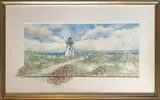 Rosa Rugosa in Full Bloom at Brant Point Lighthouse by Marilyn Chamberlain, Watercolor, offered Dec 2020