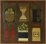 Maggie Meredith, Still Life with Nantucket Basket, Salt & Pepper Shaker, Hourglass, etc., Oil on Board