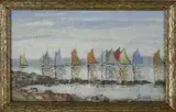 Rainbow Fleet Rounding the Jetties by Loring Hayden, Oil on Board, offered Dec 2020