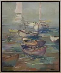 Dories in Calm Waters by David Lazarus, Oil on Canvas, offered Dec 2020
