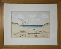 Shorebirds in the Dunes by Dennis Puleston, Watercolor on Paper, offered Dec 2020