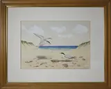 Shorebirds in the Dunes by Dennis Puleston, Watercolor on Paper, offered Dec 2020