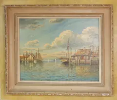 William Frederick Paskell, Wharf Cottages, Oil on Canvas