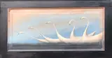 Five White Swans Swimming by Mike Butler, Oil on Wood Panel, offered Oct 2019