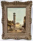 European Market Scene by Henry N. Eugene, Oil on Canvas, offered Oct 2019