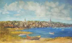View of the Town of Nantucket from Monomoy by David Lazarus, Oil on Canvas, offered Oct 2019