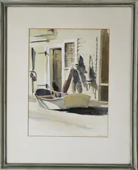 Dory with Buoys by Doris and Richard Beer, Watercolor on Paper, offered Oct 2019