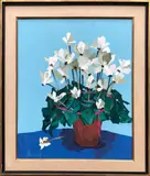 Andrew Shunney, Potted White Cyclamen on Tabletop