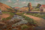 Ellsworth Woodward, A Hillside Stream, oil on canvas board