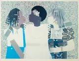 Hearts Make Friends by Varnette P. Honeywood, 1986, Offset lithograph on paper; titled and signed '...© Varnette P. Honeywood, 1986' in pencil along the lower margin; frame, sold Feb 2025