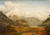 Charles-Edouard DuBois, A Susquehanna View, Pennsylvania, Oil on board in later carved Art Nouveau style frame
