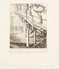 Robert Austin, Wooden Bridge, Sottocastello, 1931, Engraving on laid paper; signed 'RobertAustin-' in pencil l.c