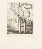 Robert Austin, Wooden Bridge, Sottocastello, 1931, Engraving on laid paper; signed 'RobertAustin-' in pencil l.c