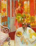 Enzo Russo, Flower Arranging, oil on Masonite
