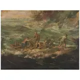 Antonio Francesco Peruzzini, A Mediterranean Landscape with Figures Boarding a Boat in Choppy Seas (a fragment), oil on canvas