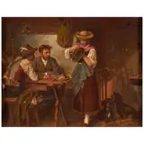 Franz Defregger, Touristen auf der Alm, oil on canvas laid to board in a hand carved walnut frame